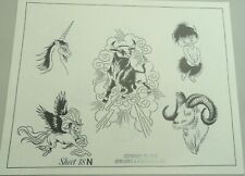 VTG 1976 Spaulding & Rogers Don Nolan Tattoo Flash Sheet #18N Bull Unicorn Ram picture
