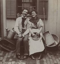 Happy Couple Dutch Courtship Wash Board Webster & Albee Stereoview c1900 picture