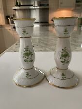 Pair Porcelain Candle Holders Candlesticks Gold Trim Hollohaza Hungary picture