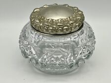 VINTAGE CLEAR PRESSED GLASS TRINKET DRESSER JAR METAL LID picture