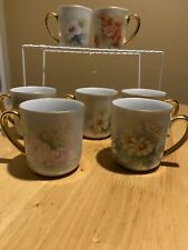 7 Floral Vintage porcelain Coffee Cups With Signature .  picture