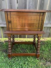 ANTIQUE VINTAGE Wooden Smoking Stand Side Table Tobacco Humidor Spindle Leg picture