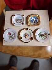 Lot of 5 vintage ashtrays 2 square ceramic and 3 round glass no brand all have picture
