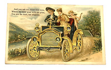 Antique Postcard Valentine Love Romance Old Car Cupid Gold Gilt Embossed picture