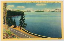 Vintage Lake Tahoe Nevada NV Looking Towards Zephyr Cove Mt. Tallac Linen 1946 picture