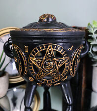 Celtic Wicca Black Magic Occult All Seeing Eye Pentagram LED Cauldron Figurine picture