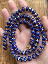 AA Vintage Blue Chevrons  Multilayers Glass Beads Necklace N-2011 picture