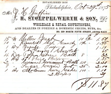 Stoeppelwerth Co Philadelphia PA 1875 Billhead Confectioners Fruits & Nuts picture