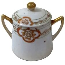 Antique Nippon Porcelain Hand Painted Condiment Pot w/ Lid Orange & Gold Decor picture