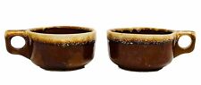 VINTAGE WS Western Stoneware SOUP MUGS Leaf Brown Drip GLAZE Pottery SET of 2 picture