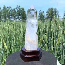 880g Natural clear quartz obelisk white crystal point healing+stand home decor picture