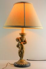 Beautiful Vintage Robert Abbey Inc. Bronze Cherub Electric Table Lamp &Shade 23