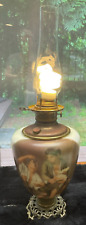 Vintage Painted Parlor Kerosene Oil Lamp Electrified GWTW Farmer Children Motif picture
