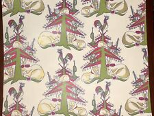 VTG CHRISTMAS 1960 FUNKY RETRO WRAPPING PAPER 2 YARDS CAT DOG ROOSTER MUSIC TREE picture