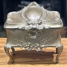Antique Art Nouveau Vtg Footed Jewelry Casket Hinged Box Gold Tone WB Mfg Co picture