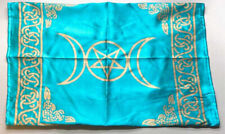 Gold on Turquoise Triple Moon and Pentacle Altar Cloth picture