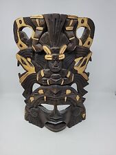 Mayan Aztec Warrior Wood Carved Face Mask 1 Piece Handmade Two Tone Construction picture