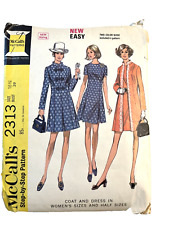 McCalls 2313 Dress Lined Coat Panel Seams Inverted Pleats Trim 1970s Bust 39 picture