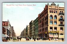 Spokane WA-Washington, Riverside Ave From Peyton Block, Vintage c1908 Postcard picture