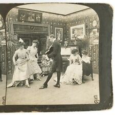 French Dancing Master Teacher Stereoview c1903 Dance Class Women Violin H1370 picture