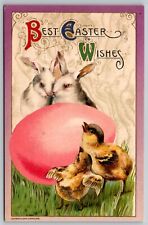 Vintage Postcard Best Easter Wishes Bunnies Egg Chicks Embossed Winsch *C6848 picture