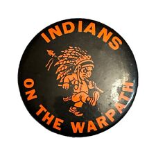 Vintage Native American Indians On The Warpath Button Pin 3” Banned Mascot Rare picture