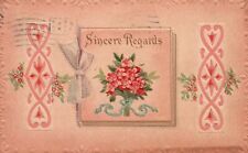 Sincere Regards Flower Bouquet Book Ribbon Remembrance Vintage Postcard 1911 picture