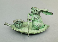 Archana Antiqued Cast Bronze Bunny Rabbit Paddling on Leaf Boat Candle Holder picture