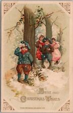 Vintage 1912 Winsch MERRY CHRISTMAS Postcard Snowball Fight in the Woods /UNUSED picture