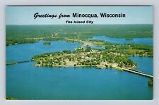 Minocqua WI-Wisconsin, General Greetings, Aerial Island City, Vintage Postcard picture