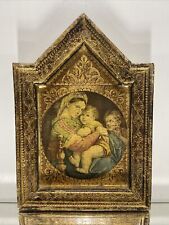 VTG. Icon Mother and Child on Wood Panel Wall Gilded Decor. picture