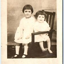 ID'd c1910s Adorable Sisters RPPC Little Girls Real Photo Ruth & Jamie Owen A159 picture