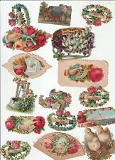 1880's-90's Lot of 15 Die Cut Lovely Wild Roses Chickens Basket Well picture