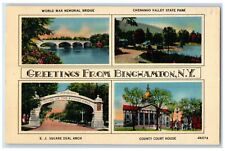 1954 Greetings From Multiview Memorial Bridge Arch Binghamton New York Postcard picture