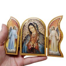 Our Lady of Guadalupe With Two Angels Foiled Wooden Icon Triptych 5 Inch picture