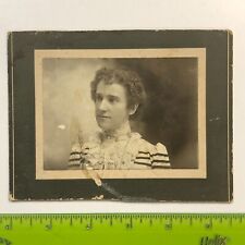 Vtg Cabinet Photo Our Aunt E Short Haired Lady Striped Dress 5.5