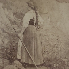 Shepherdess Woman Stereoview c1885 Shepherd Antique Photo Lady Girl Old A1457 picture