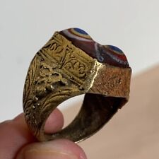 ANCIENT PHOENICIAN GOLD GILDED SEAL RING WITH MOSAIC STONE picture