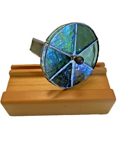 Artisan handcrafted STAINED GLASS DOUBLE-WHEELED KALEIDOSCSOPE with cedar stand picture