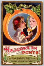 Halloween Don'ts~Be Afraid~Lady Looks In Mirror By Candlelight~Lover's Face~1910 picture