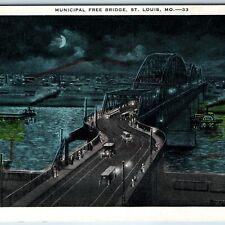 c1910s St. Louis, MO Night Roadside Bridge Scene Touring Cars Headlights PC A242 picture