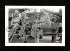 SILLY MEN POSING w/SEXY LADY STATUES CROSSED LEGS OLD/VINTAGE PHOTO SNAPSHOT-G78 picture