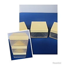 Set of 3 Vtg Clear Ribbed Lucite Acrylic Vanity Boxes w Cream Embossed Lids Lot picture