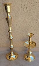Vtg Solid Brass Pair (Large/Medium) of  Altar/Mantel Candle Holders picture