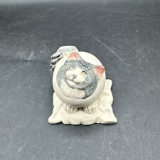 Allyson Nagel Cat Figurine Gray And White Egg Shaped Porcelain ArtistSigned 1994 picture