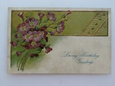1906 Antique Postcard Birthday Greetings Purple Flowers Embossed Gold  A2369 picture