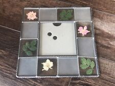 Vintage Picture Frame Pressed Flowers Metal And Glass Photo Size 3.3 X 3.3 Rare picture