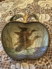 Vtg Brass Bowl w Graceful Inlaid Enamel Birds in Flight picture