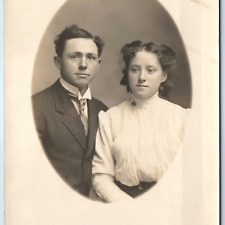 c1910s Lovely Couple Portrait RPPC Man Woman Gentleman Lady Girl Gaze PC A251 picture