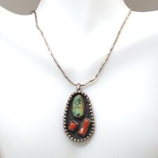 Necklace Natural Turquoise And Coral Native American Liquid Silver Necklace 17